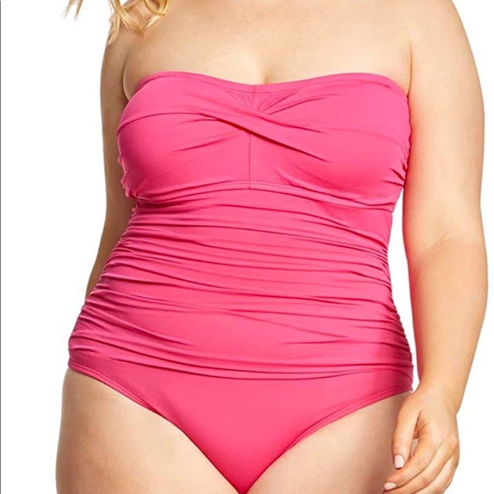 Lauren Ralph Lauren Hot Pink Strapless Ruched One-Piece Swimsuit